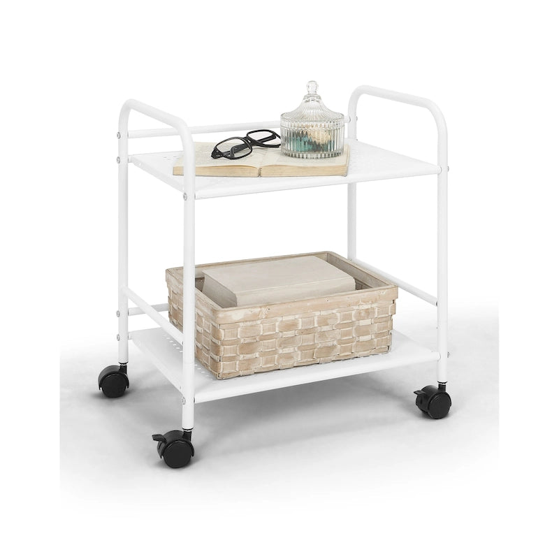 Chariot de rangement à roulettes blanc à 2 niveaux – Pour 1 espace de travail
