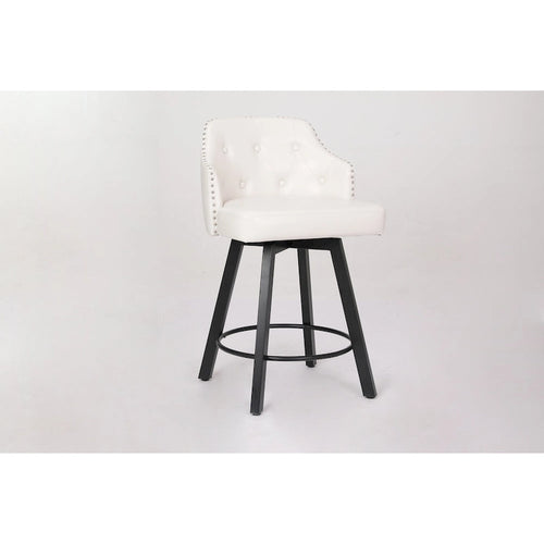 Vintage Set of 2 Swivel Bar Stools with Button-Tufted Backrest, Nailhead Trim, Metal Legs for Kitchen Island Dining Room Bar