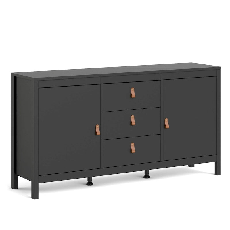Buffet 2 portes et 3 tiroirs noir mat / blanc / Jackson Hickory – Style scandinave, assemblage par 2 personnes