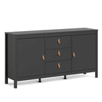 Buffet 2 portes et 3 tiroirs noir mat / blanc / Jackson Hickory – Style scandinave, assemblage par 2 personnes