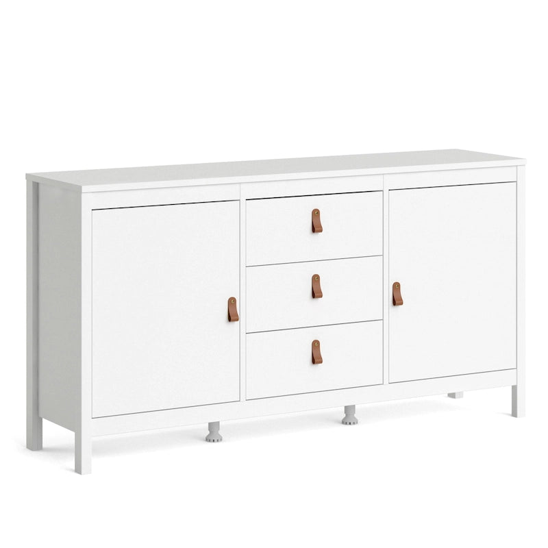 Buffet 2 portes et 3 tiroirs noir mat / blanc / Jackson Hickory – Style scandinave, assemblage par 2 personnes
