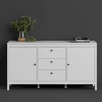 Buffet 2 portes et 3 tiroirs noir mat / blanc / Jackson Hickory – Style scandinave, assemblage par 2 personnes