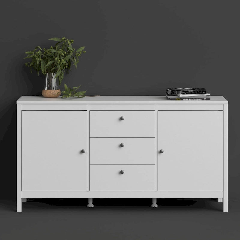 Buffet 2 portes et 3 tiroirs noir mat / blanc / Jackson Hickory – Style scandinave, assemblage par 2 personnes