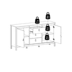 Buffet 2 portes et 3 tiroirs noir mat / blanc / Jackson Hickory – Style scandinave, assemblage par 2 personnes