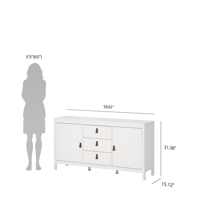 Buffet 2 portes et 3 tiroirs noir mat / blanc / Jackson Hickory – Style scandinave, assemblage par 2 personnes