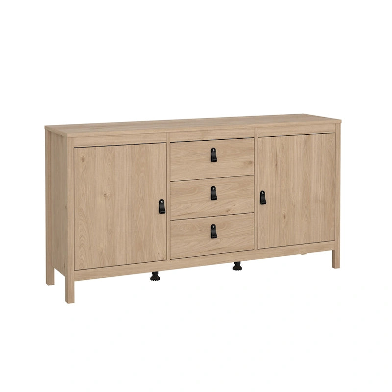 Buffet 2 portes et 3 tiroirs noir mat / blanc / Jackson Hickory – Style scandinave, assemblage par 2 personnes