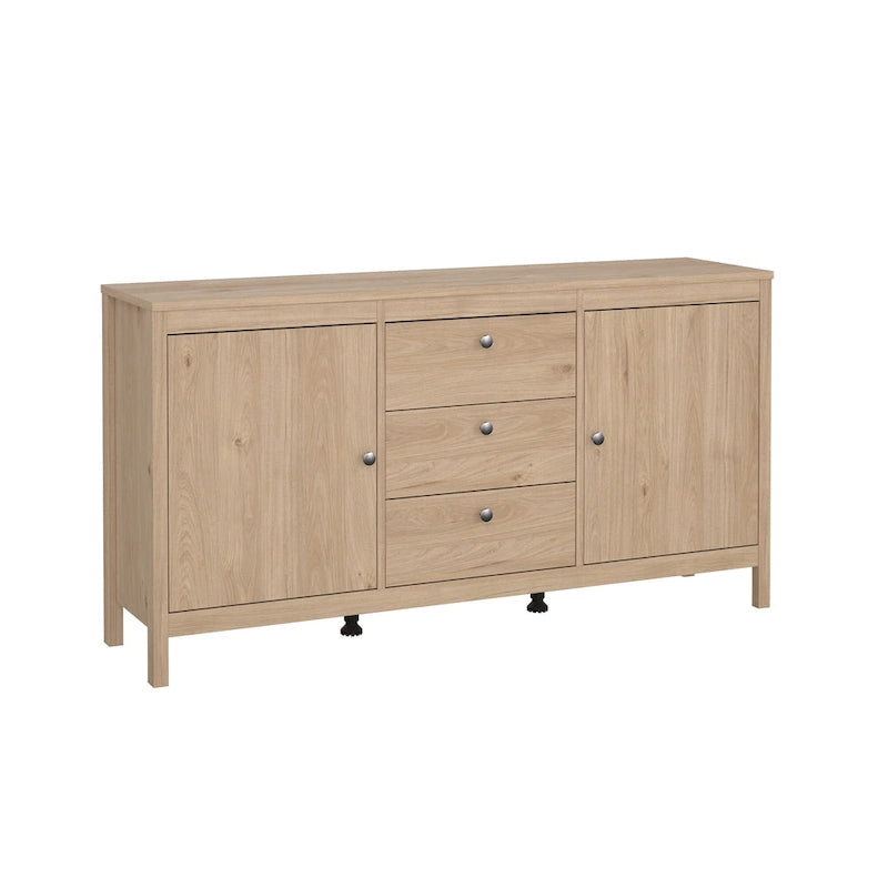 Buffet 2 portes et 3 tiroirs noir mat / blanc / Jackson Hickory – Style scandinave, assemblage par 2 personnes