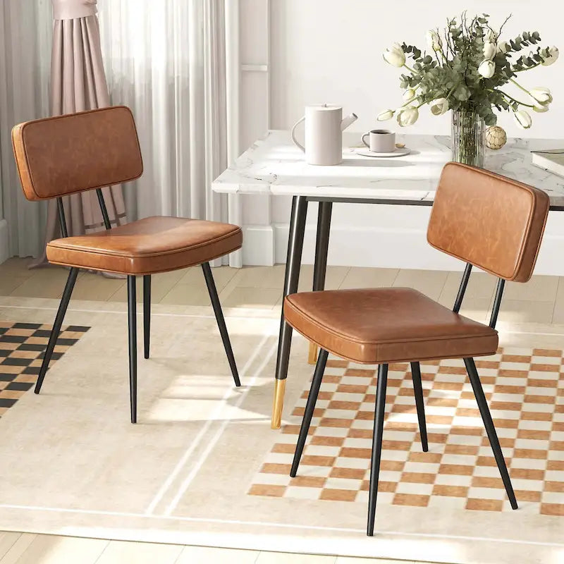 Chaise de salle à manger en cuir PU vert/marron, lot de 2