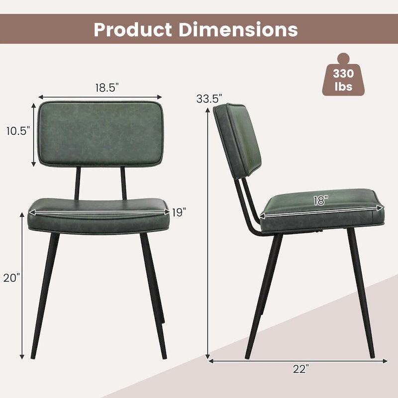 Chaise de salle à manger en cuir PU vert/marron, lot de 2
