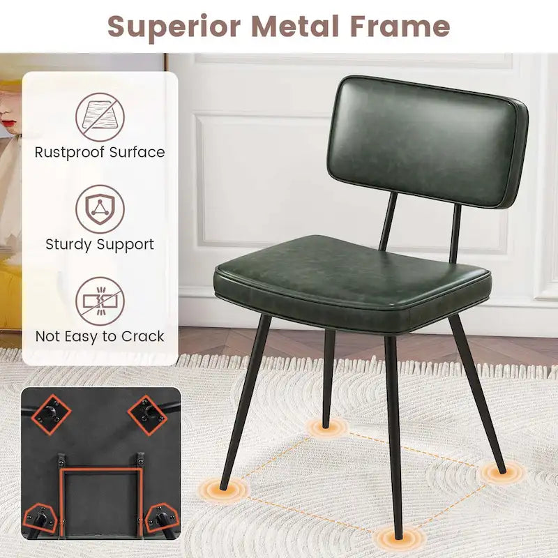 Chaise de salle à manger en cuir PU vert/marron, lot de 2