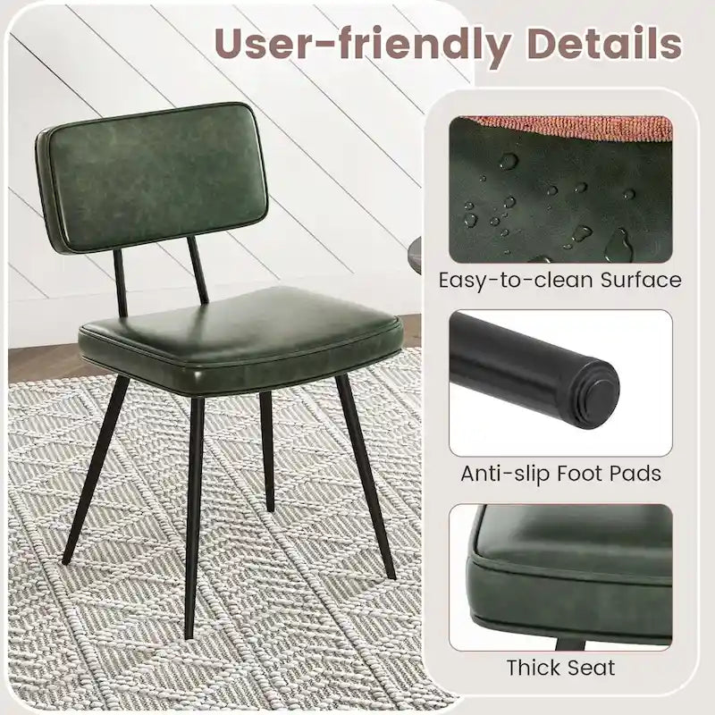 Chaise de salle à manger en cuir PU vert/marron, lot de 2