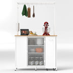 Dessertes îlot de cuisine portables noires avec plateau en métal, pour 1 à 2 personnes