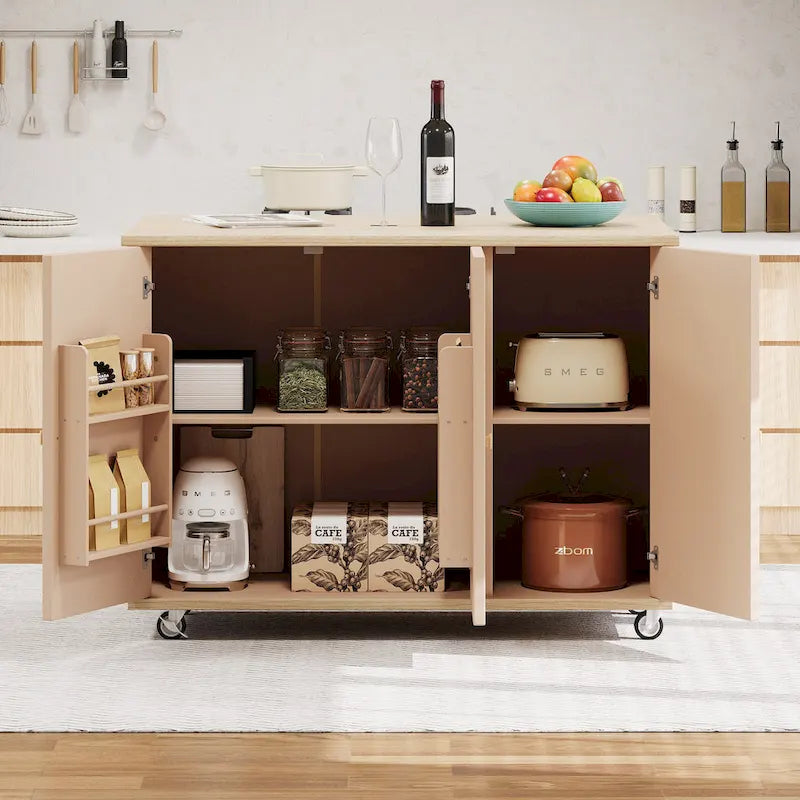 Îlot de cuisine tissé à la main avec abattant, 2 places – Noir/Bois naturel/Bleu marine/Champagne