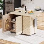 Îlot de cuisine tissé à la main avec abattant, 2 places – Noir/Bois naturel/Bleu marine/Champagne