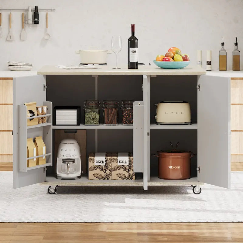 Îlot de cuisine tissé à la main avec abattant, 2 places – Noir/Bois naturel/Bleu marine/Champagne