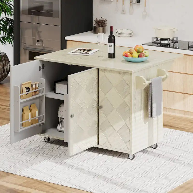 Îlot de cuisine tissé à la main avec abattant, 2 places – Noir/Bois naturel/Bleu marine/Champagne