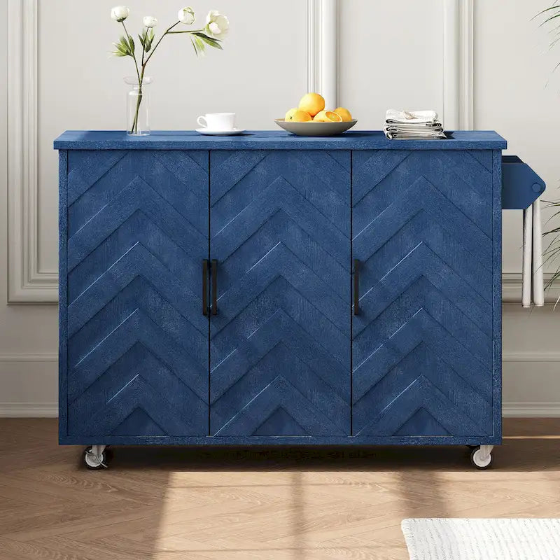 Îlot de cuisine tissé à la main avec abattant, 2 places – Noir/Bois naturel/Bleu marine/Champagne