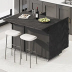 Îlot de cuisine tissé à la main avec abattant, 2 places – Noir/Bois naturel/Bleu marine/Champagne