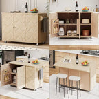 Îlot de cuisine tissé à la main avec abattant, 2 places – Noir/Bois naturel/Bleu marine/Champagne
