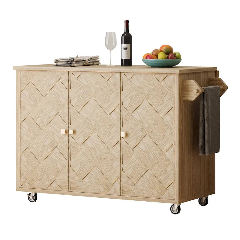 Îlot de cuisine tissé à la main avec abattant, 2 places – Noir/Bois naturel/Bleu marine/Champagne