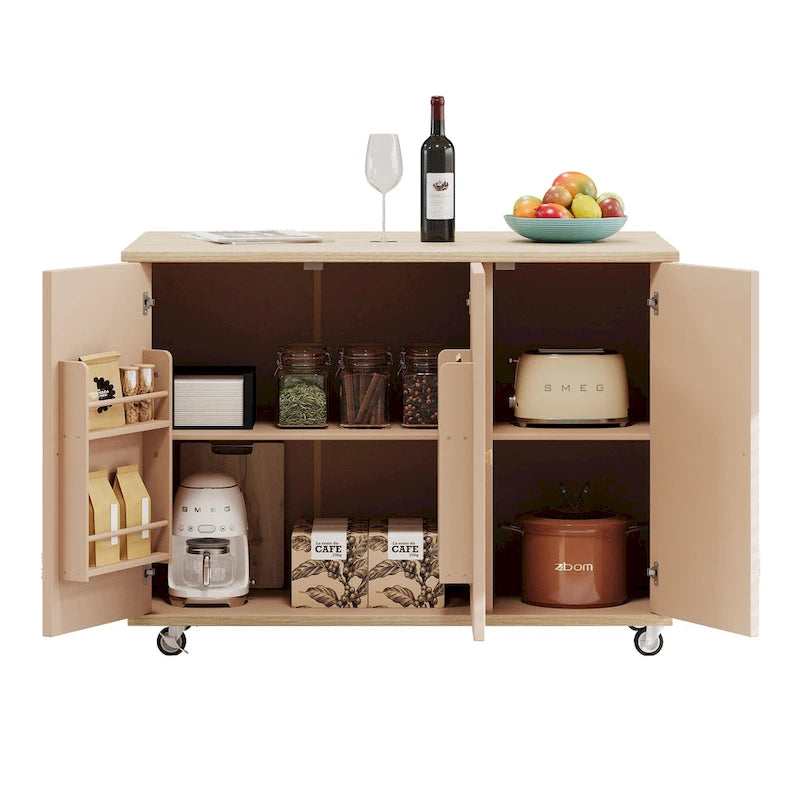 Îlot de cuisine tissé à la main avec abattant, 2 places – Noir/Bois naturel/Bleu marine/Champagne