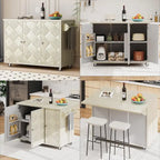 Îlot de cuisine tissé à la main avec abattant, 2 places – Noir/Bois naturel/Bleu marine/Champagne