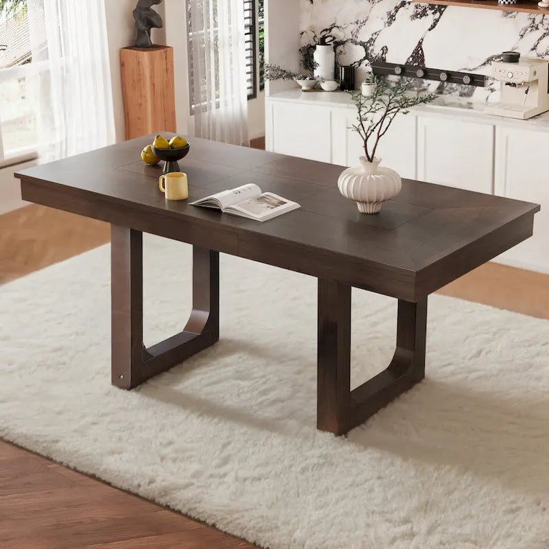 Table à manger extensible marron, style campagnard, 4 à 8 places