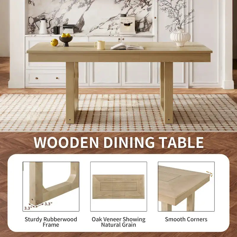 Table à manger extensible marron, style campagnard, 4 à 8 places
