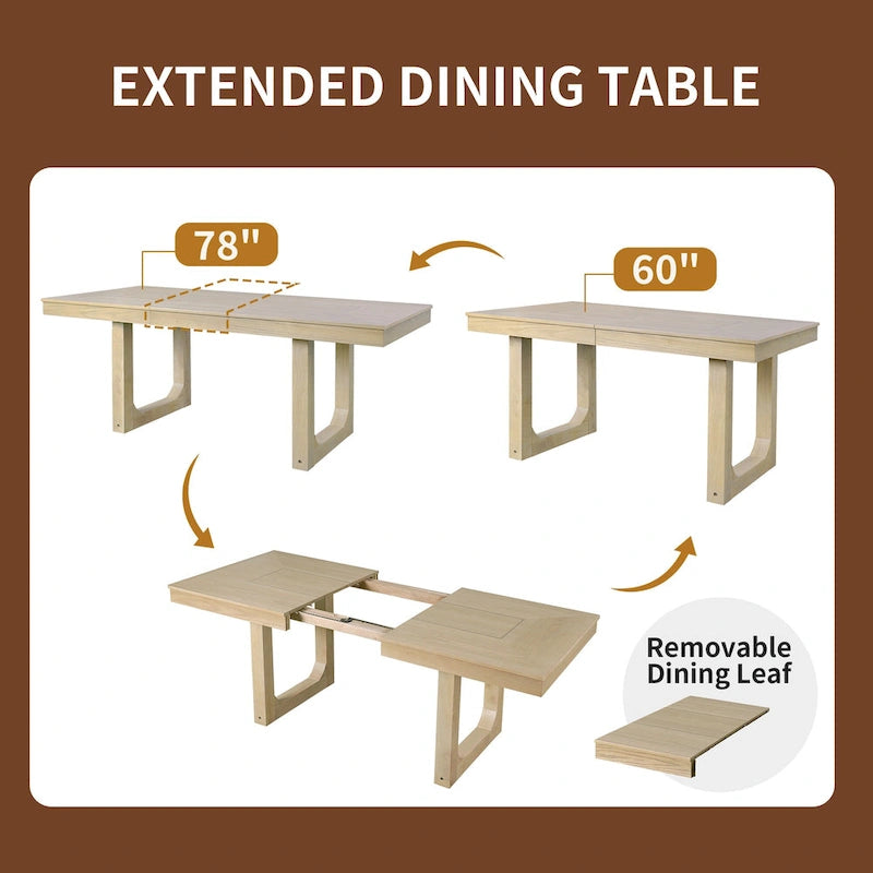 Table à manger extensible marron, style campagnard, 4 à 8 places