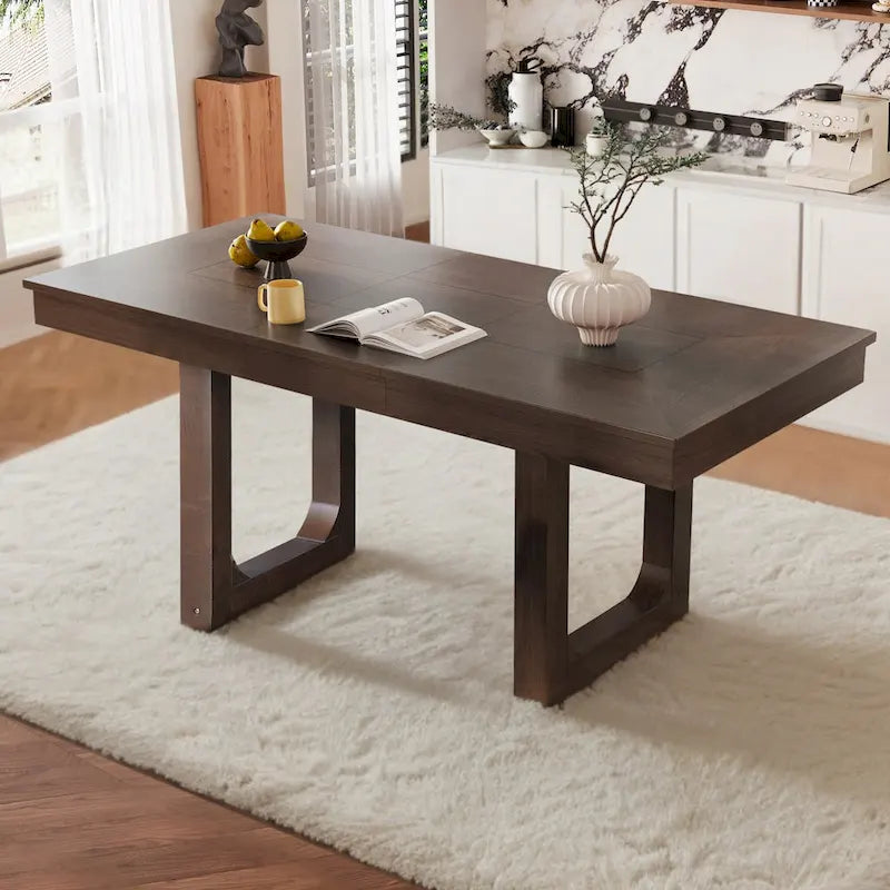 Table à manger extensible marron, style campagnard, 4 à 8 places