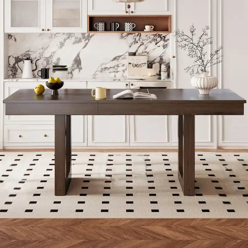 Table à manger extensible marron, style campagnard, 4 à 8 places