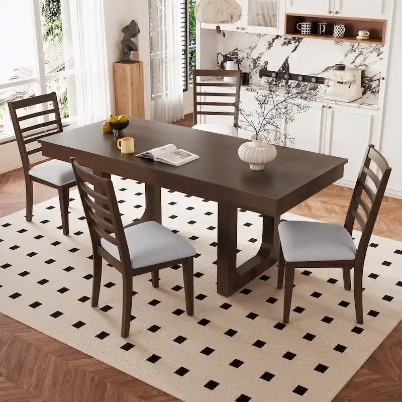 Table à manger extensible marron, style campagnard, 4 à 8 places