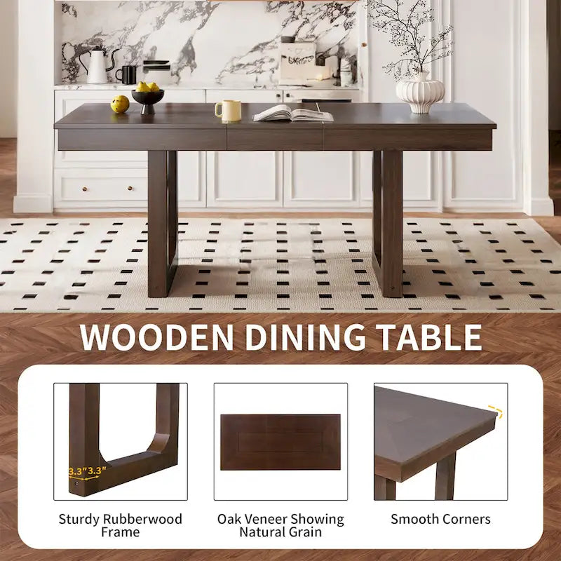 Table à manger extensible marron, style campagnard, 4 à 8 places