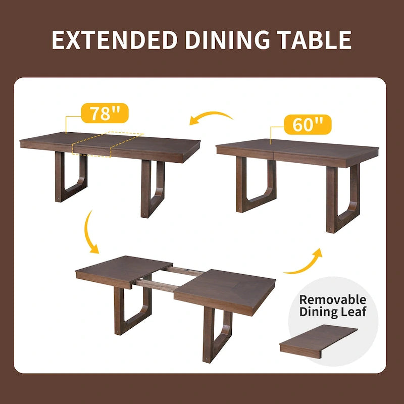 Table à manger extensible marron, style campagnard, 4 à 8 places