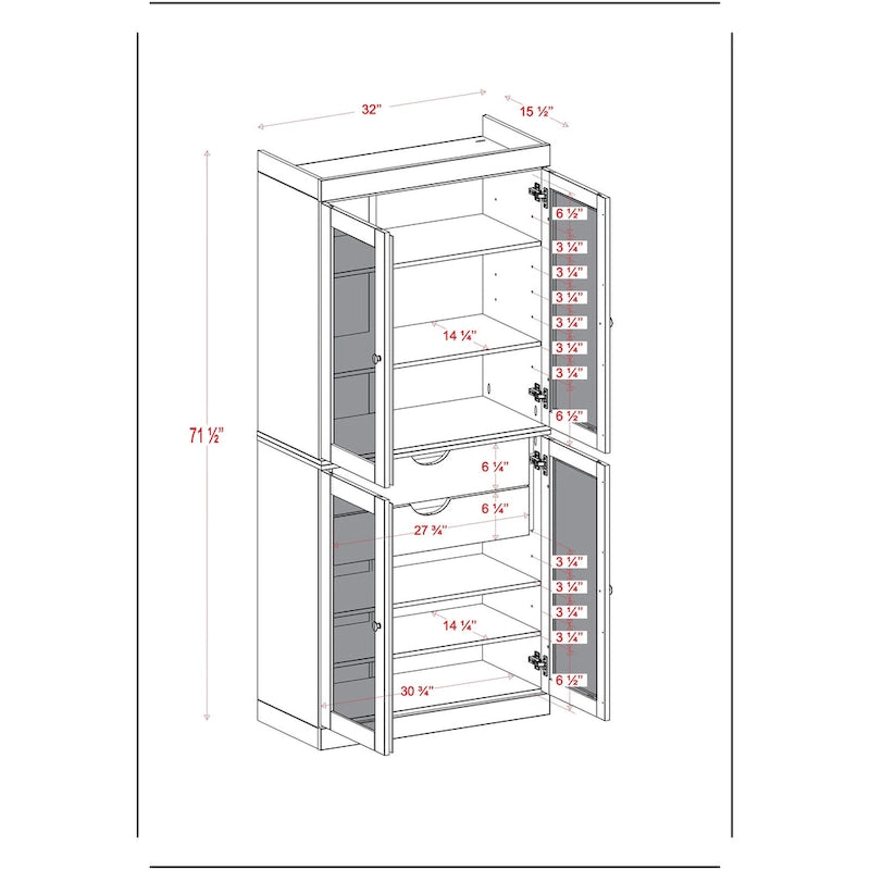 Armoire de cuisine en bois massif avec portes en verre dépoli et 2 tiroirs — Bleu sarcelle / Blanc / Moka / Aqua / Sauge / Jaune / Gris / Vert / Noir