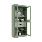 Armoire de cuisine en bois massif avec portes en verre dépoli et 2 tiroirs — Bleu sarcelle / Blanc / Moka / Aqua / Sauge / Jaune / Gris / Vert / Noir