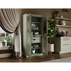 Armoire de cuisine en bois massif avec portes en verre dépoli et 2 tiroirs — Bleu sarcelle / Blanc / Moka / Aqua / Sauge / Jaune / Gris / Vert / Noir