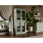 Armoire de cuisine en bois massif avec portes en verre dépoli et 2 tiroirs — Bleu sarcelle / Blanc / Moka / Aqua / Sauge / Jaune / Gris / Vert / Noir