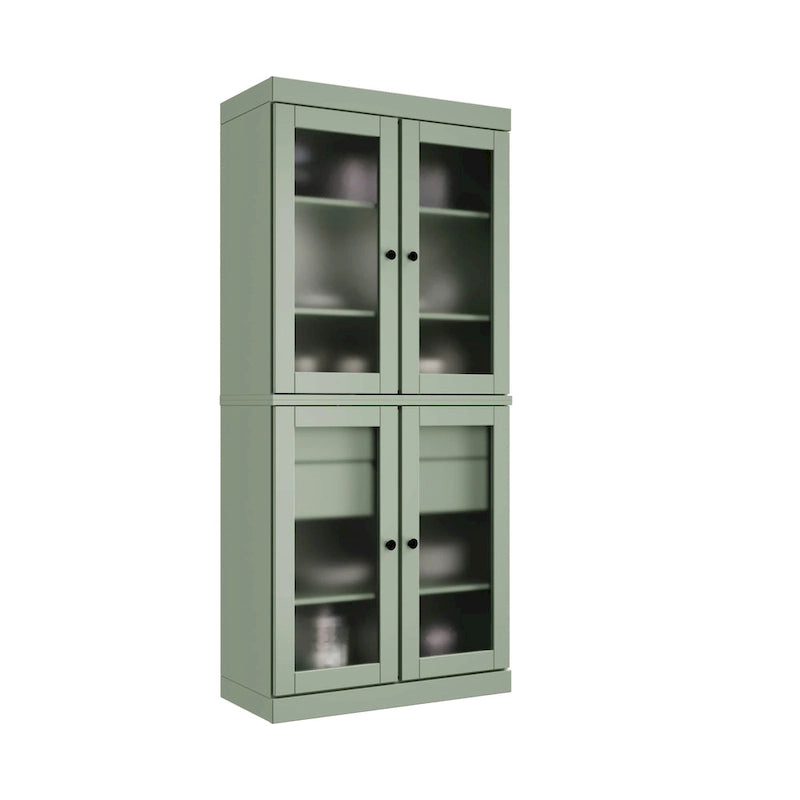 Armoire de cuisine en bois massif avec portes en verre dépoli et 2 tiroirs — Bleu sarcelle / Blanc / Moka / Aqua / Sauge / Jaune / Gris / Vert / Noir