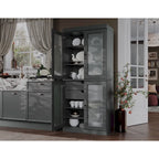 Armoire de cuisine en bois massif avec portes en verre dépoli et 2 tiroirs — Bleu sarcelle / Blanc / Moka / Aqua / Sauge / Jaune / Gris / Vert / Noir