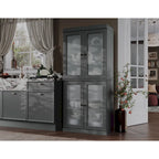 Armoire de cuisine en bois massif avec portes en verre dépoli et 2 tiroirs — Bleu sarcelle / Blanc / Moka / Aqua / Sauge / Jaune / Gris / Vert / Noir