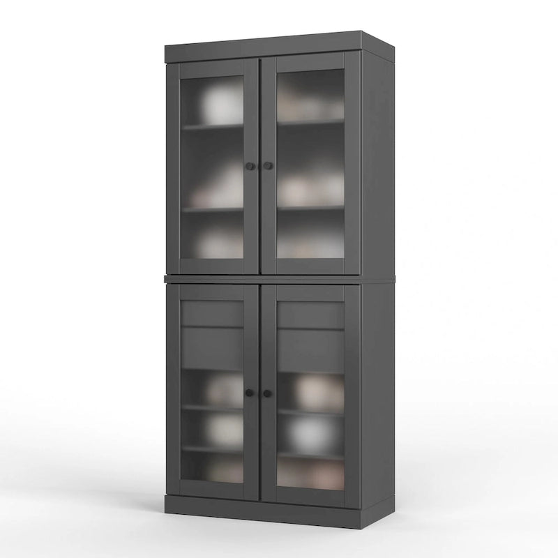 Armoire de cuisine en bois massif avec portes en verre dépoli et 2 tiroirs — Bleu sarcelle / Blanc / Moka / Aqua / Sauge / Jaune / Gris / Vert / Noir