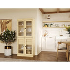 Armoire de cuisine en bois massif avec portes en verre dépoli et 2 tiroirs — Bleu sarcelle / Blanc / Moka / Aqua / Sauge / Jaune / Gris / Vert / Noir
