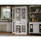 Armoire de cuisine en bois massif avec portes en verre dépoli et 2 tiroirs — Bleu sarcelle / Blanc / Moka / Aqua / Sauge / Jaune / Gris / Vert / Noir