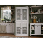 Armoire de cuisine en bois massif avec portes en verre dépoli et 2 tiroirs — Bleu sarcelle / Blanc / Moka / Aqua / Sauge / Jaune / Gris / Vert / Noir