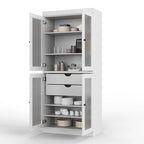 Armoire de cuisine en bois massif avec portes en verre dépoli et 2 tiroirs — Bleu sarcelle / Blanc / Moka / Aqua / Sauge / Jaune / Gris / Vert / Noir