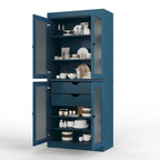 Armoire de cuisine en bois massif avec portes en verre dépoli et 2 tiroirs — Bleu sarcelle / Blanc / Moka / Aqua / Sauge / Jaune / Gris / Vert / Noir