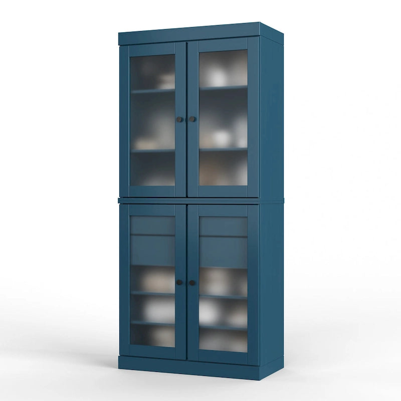 Armoire de cuisine en bois massif avec portes en verre dépoli et 2 tiroirs — Bleu sarcelle / Blanc / Moka / Aqua / Sauge / Jaune / Gris / Vert / Noir