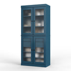 Armoire de cuisine en bois massif avec portes en verre dépoli et 2 tiroirs — Bleu sarcelle / Blanc / Moka / Aqua / Sauge / Jaune / Gris / Vert / Noir
