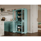 Armoire de cuisine en bois massif avec portes en verre dépoli et 2 tiroirs — Bleu sarcelle / Blanc / Moka / Aqua / Sauge / Jaune / Gris / Vert / Noir